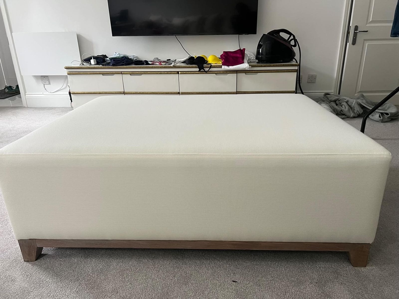 Upholstered White Large Ottoman photo furniture
