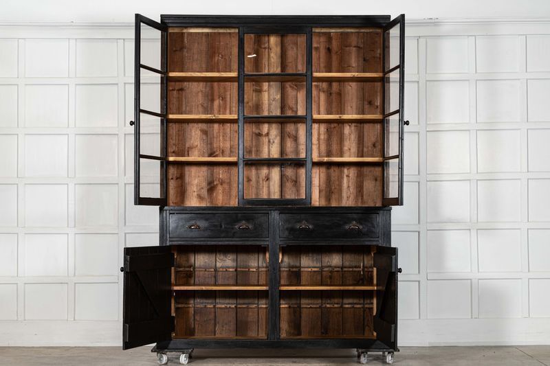 Large 19thc English Ebonised Pine Glazed Dresser photo for sale