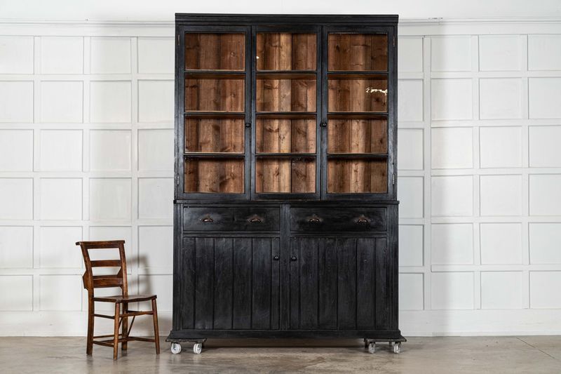 Large 19thc English Ebonised Pine Glazed Dresser photo Furniture