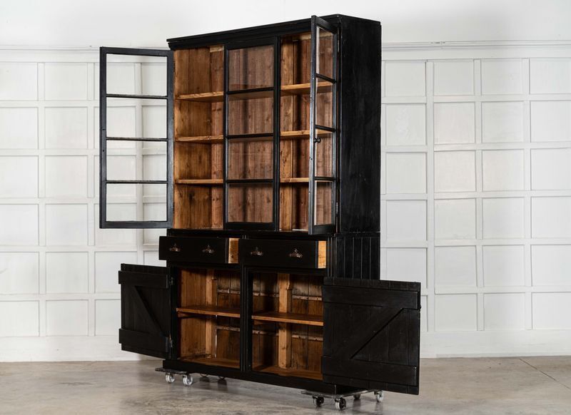 Large 19thc English Ebonised Pine Glazed Dresser photo vinterior