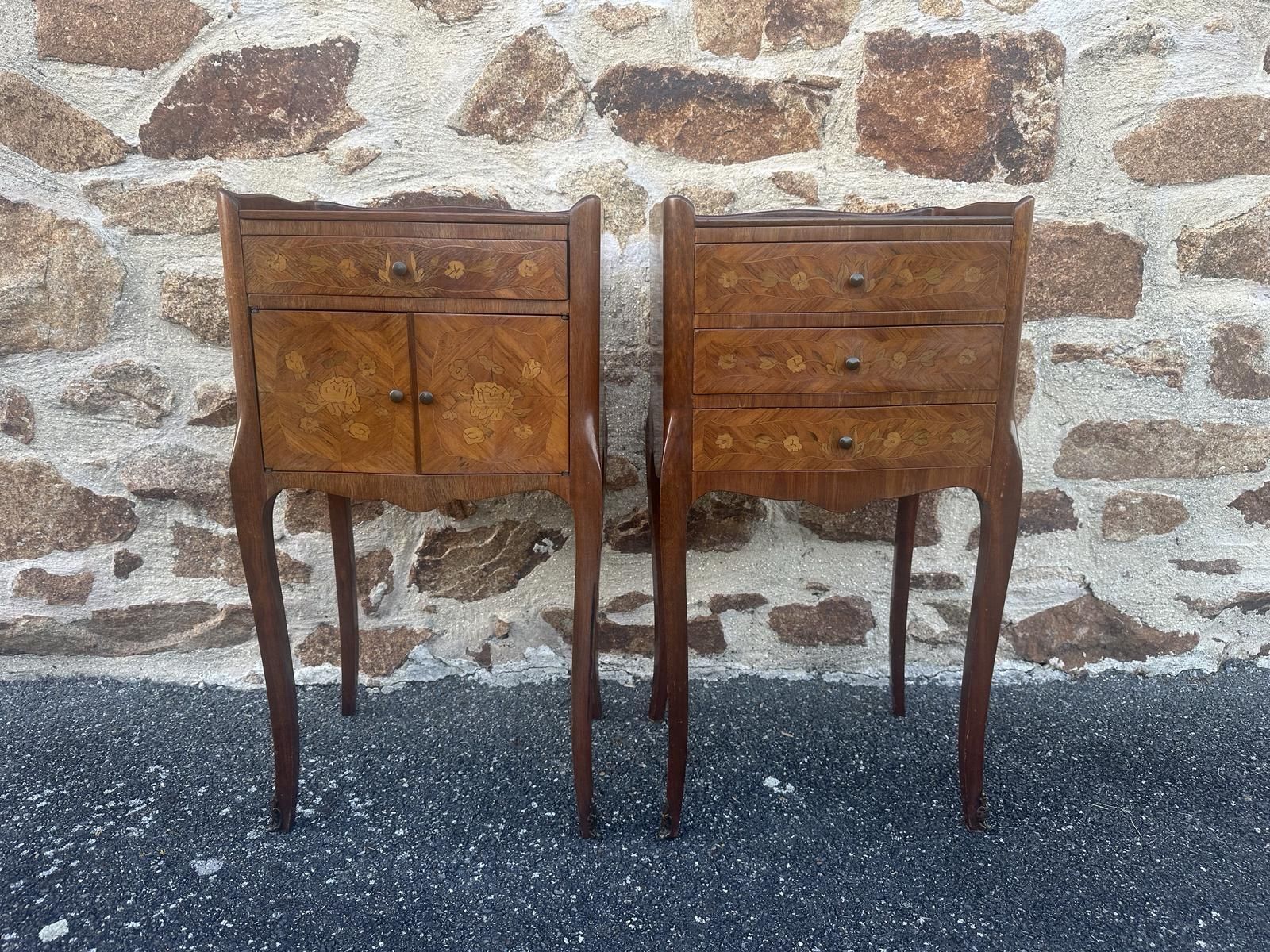 French Marquetry Bedside Tables Louis XV Cabinets photo furniture