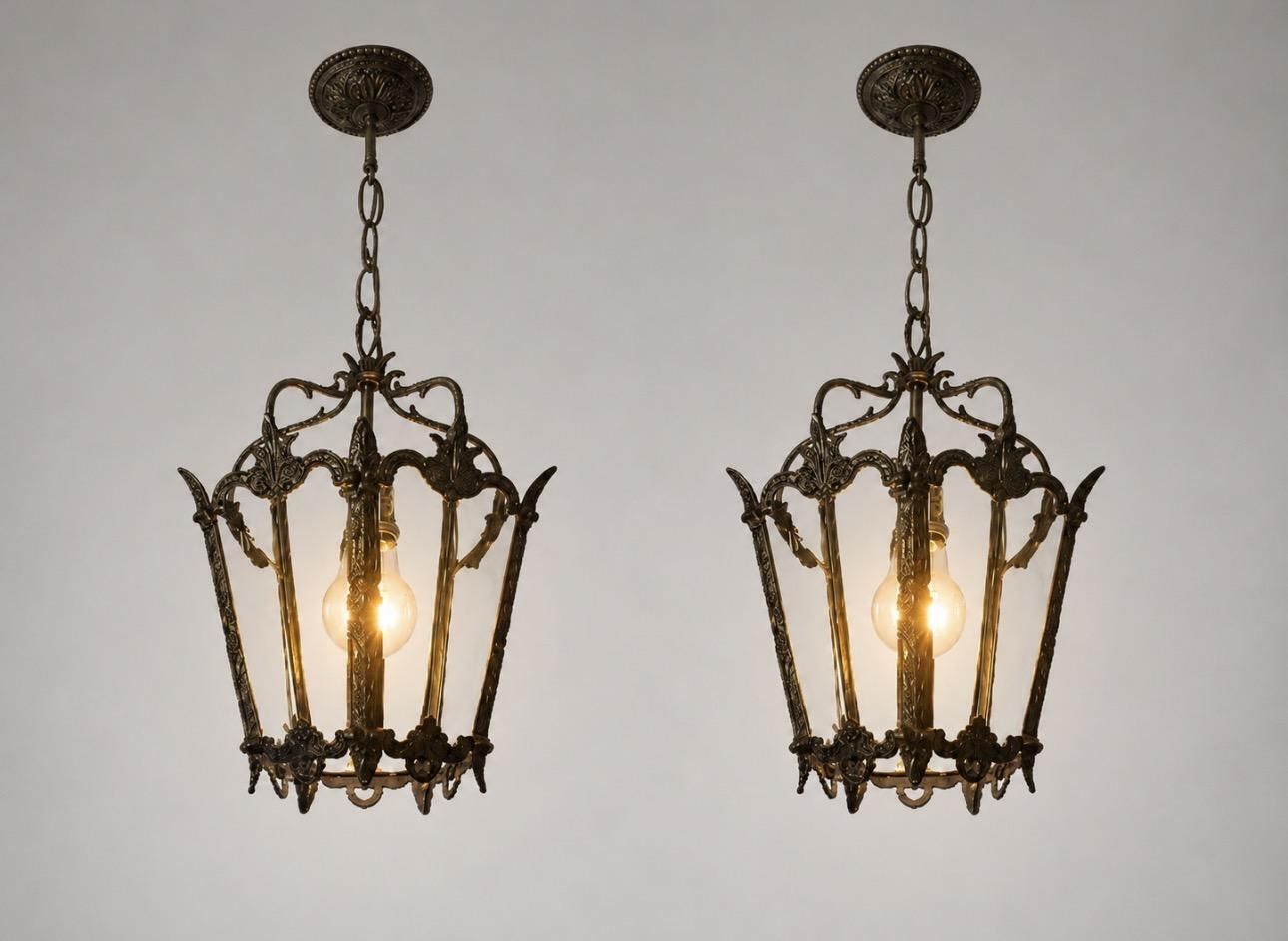 Antique Brass Hanging Lanterns Pair Ceiling Lights