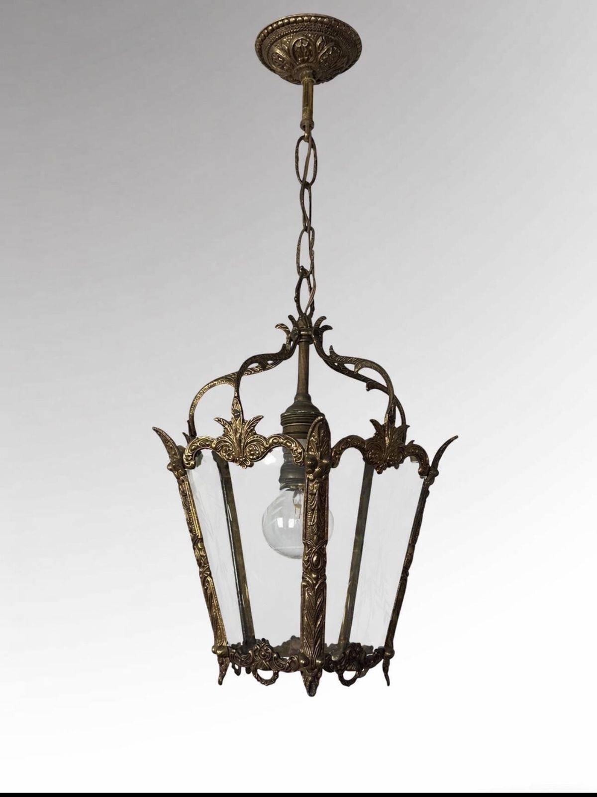 photo for sale Antique Brass Hanging Lanterns Pair Ceiling Lights