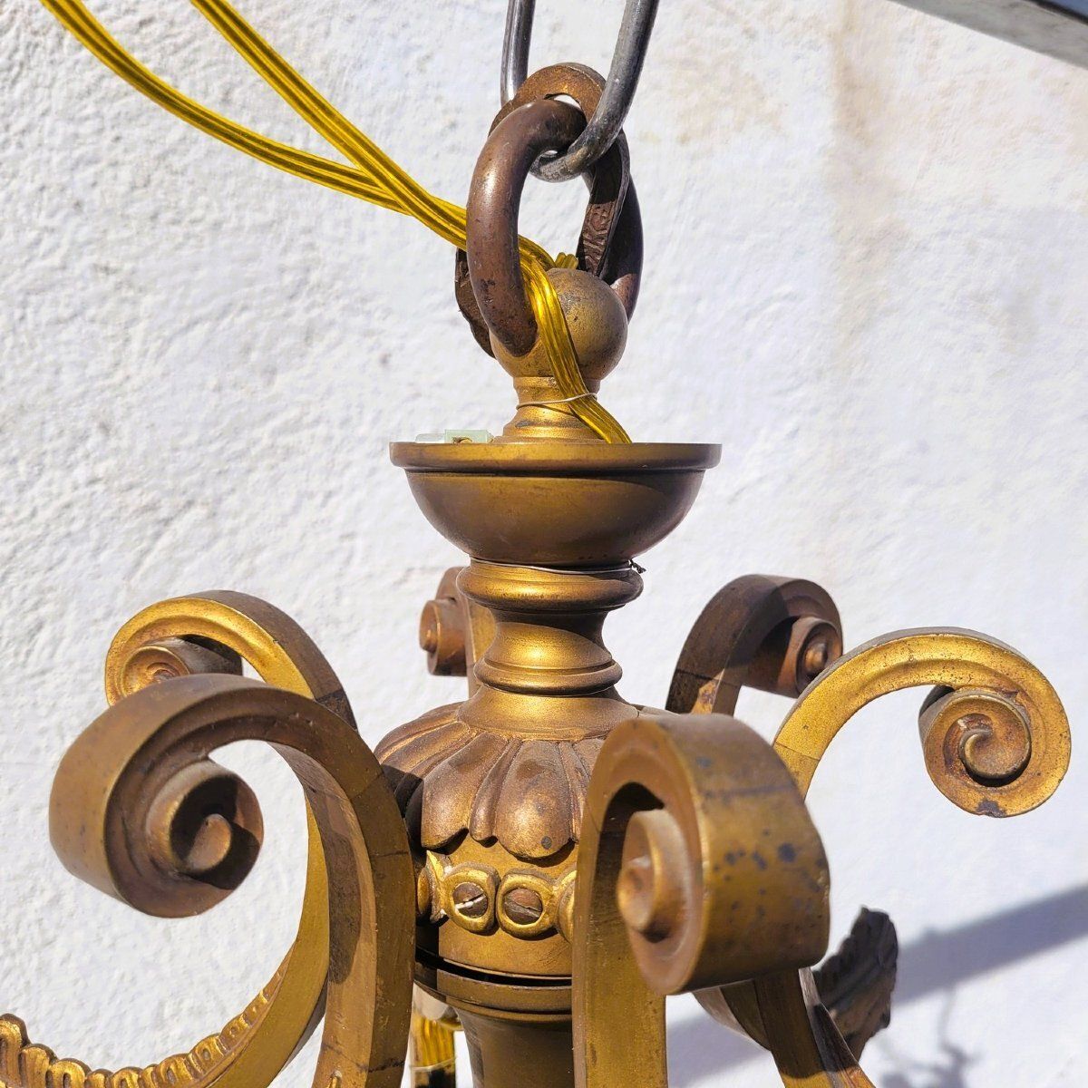 Large Chandelier H130cm, Bronze And Crystal, Early 20th Century photo for sale