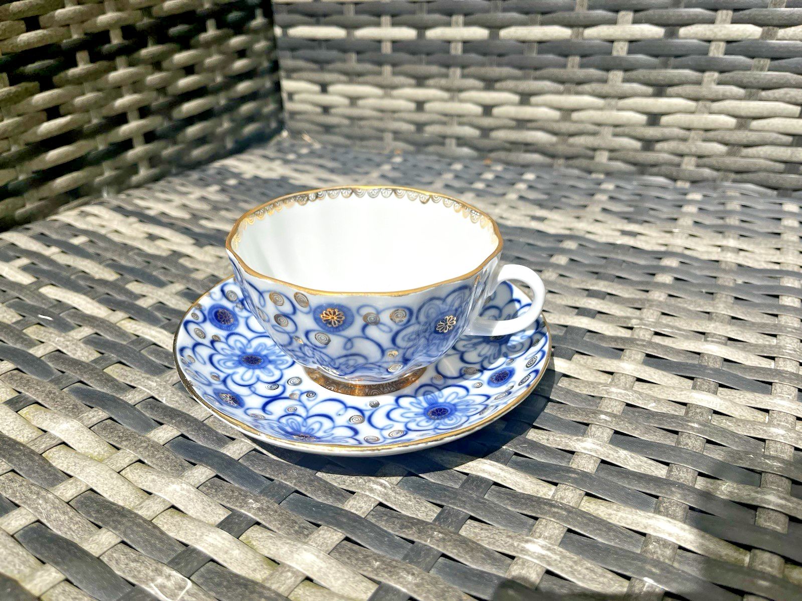 1 Russian China Lomonosov Bindweed Winding Twig Blue White Cabinet Cup & Saucer photo furniture
