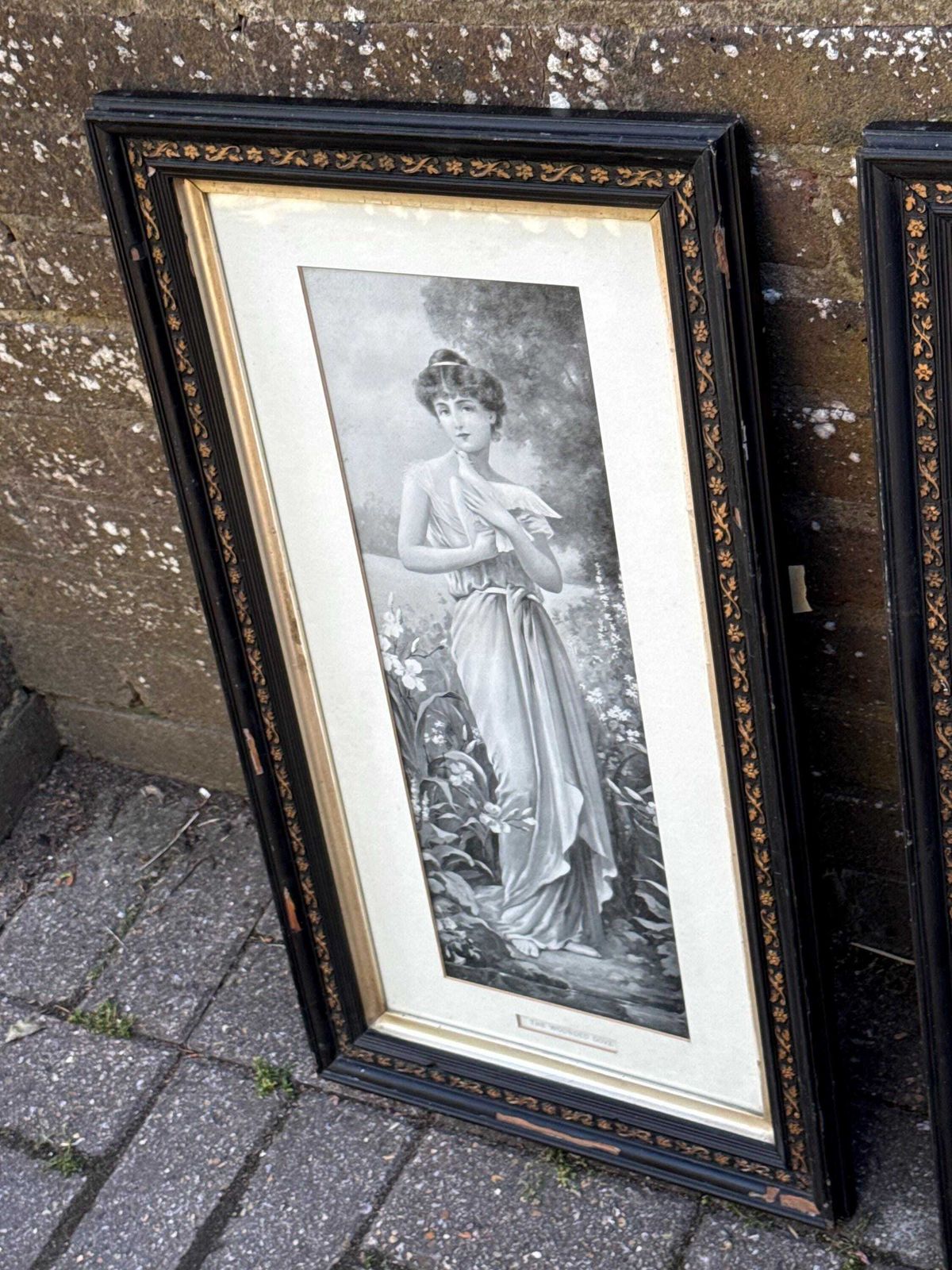 Pair Victorian Ebonised Framed Classical Lady Prints With Gilded Detail photo 200.0
