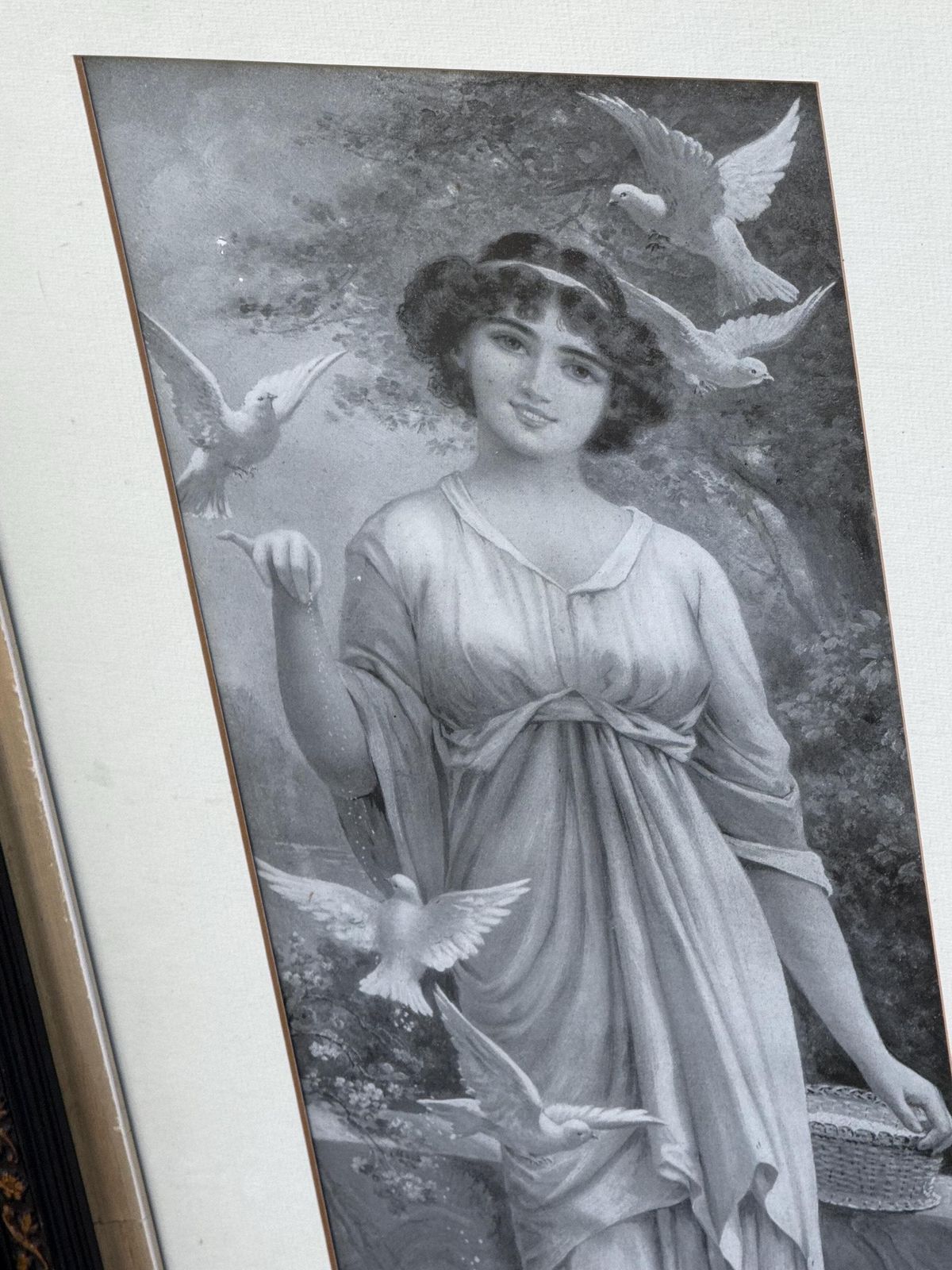 Pair Victorian Ebonised Framed Classical Lady Prints With Gilded Detail photo vinterior