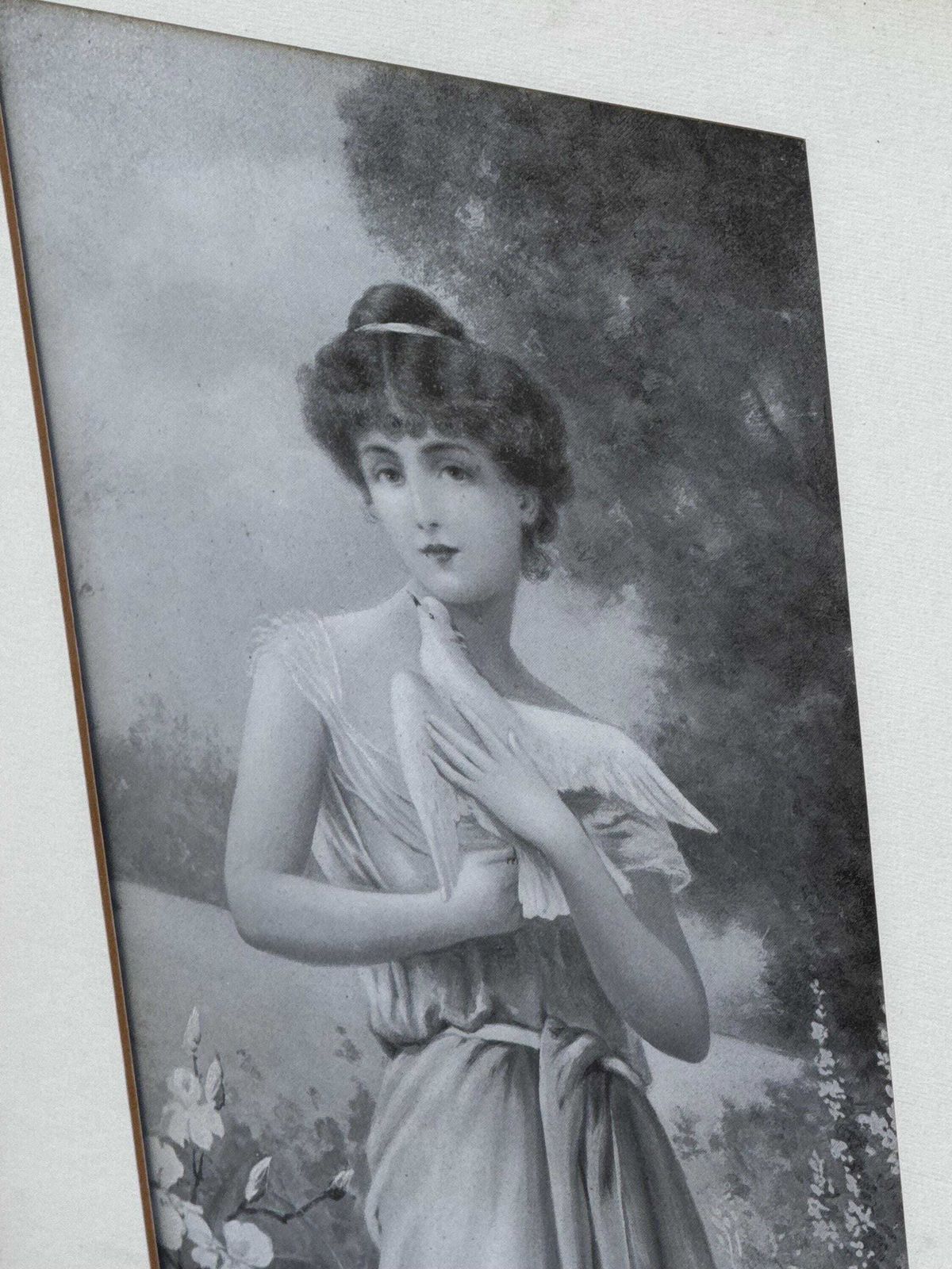 Pair Victorian Ebonised Framed Classical Lady Prints With Gilded Detail photo vintage