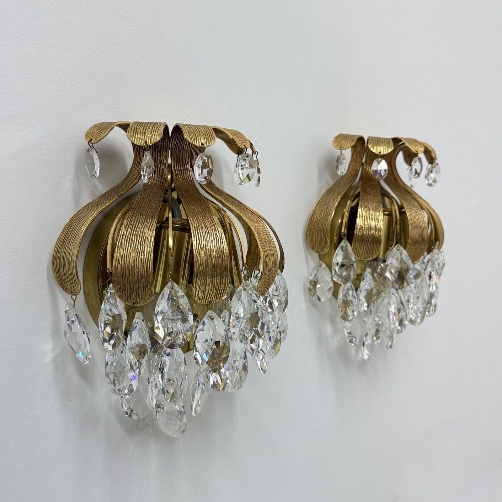 Palwa Crystal Wall Lamps Sconce By Ernst Palme, Brass Pineapple , 1960s , Germany photo for sale