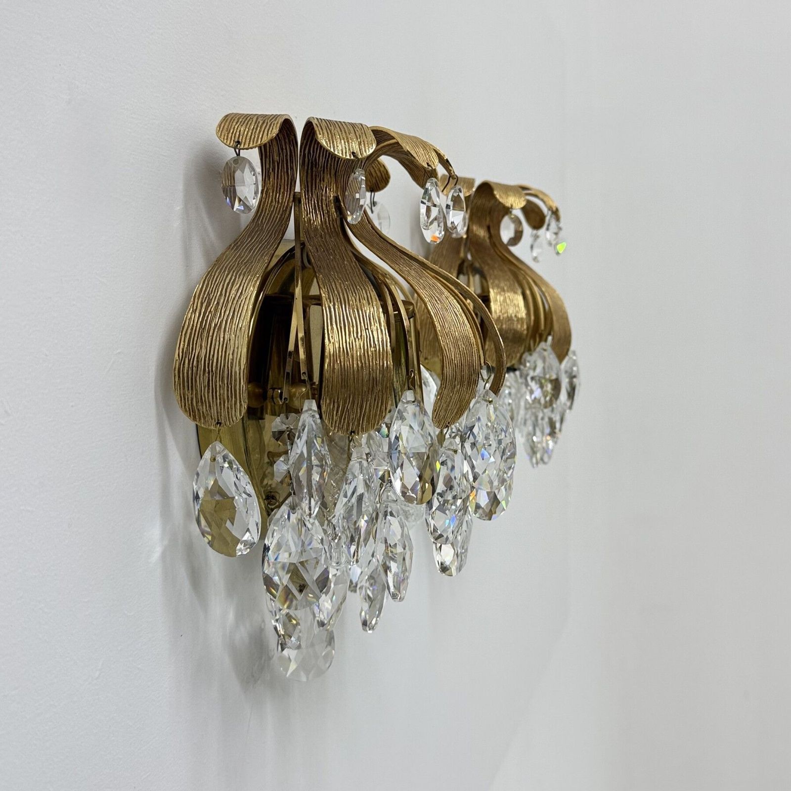 Appliques murales Palwa en cristal, ananas en laiton, par Ernst Palme, années 1960, Allemagne photo Luminaires