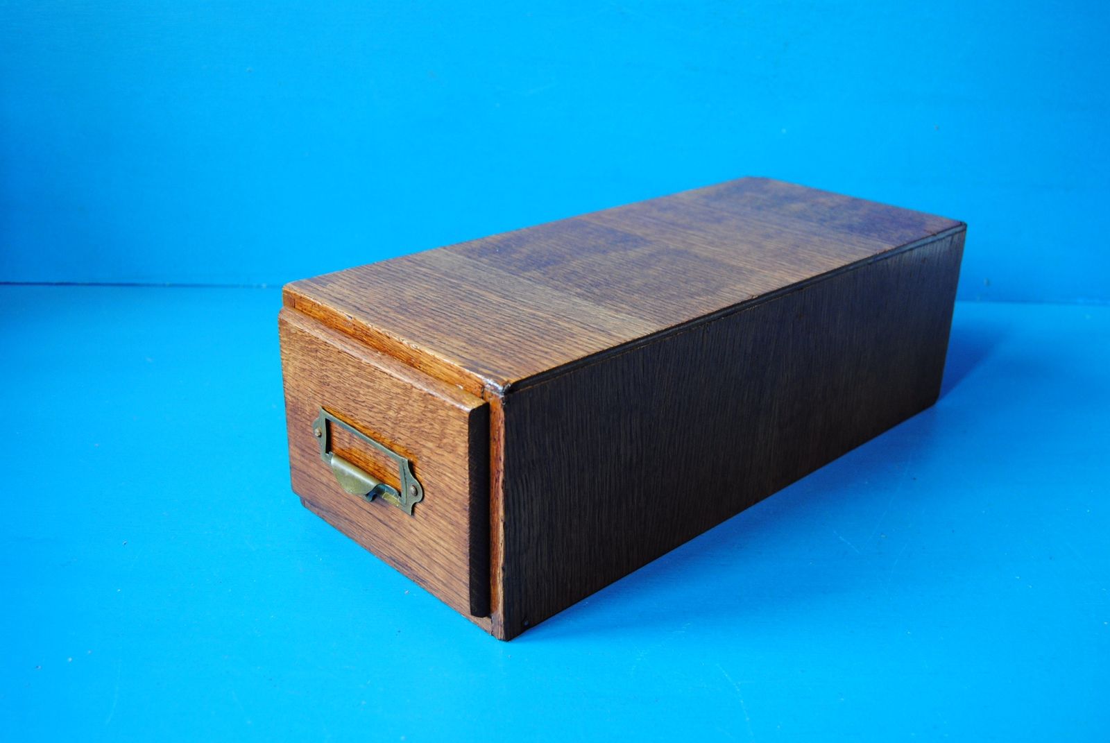 Vintage Oak Library Card Index Storage Drawer photo vintage