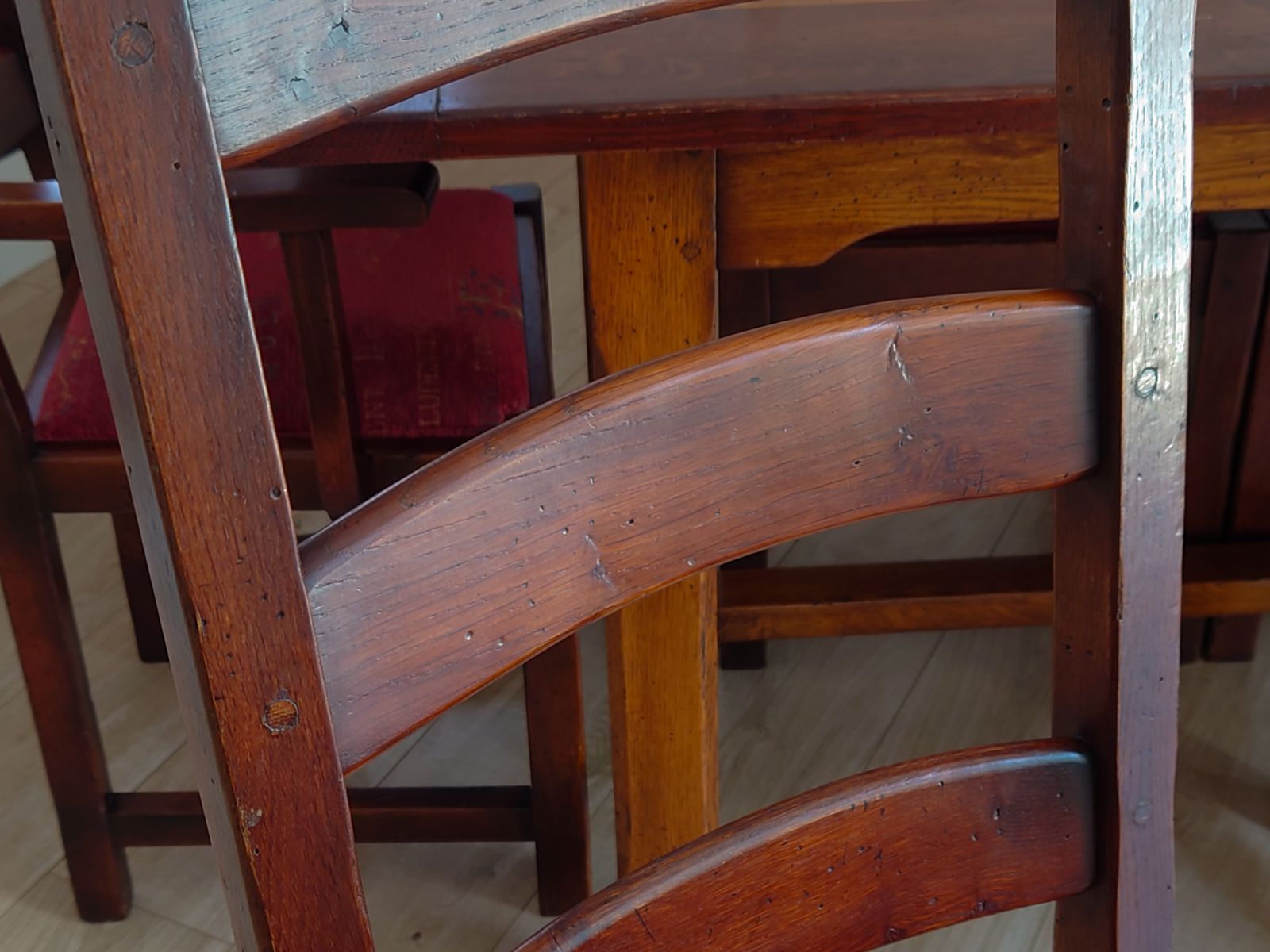 photo for sale Vintage French Farmhouse Dining Set  Solid Oak Extending Table And 8 Chairs