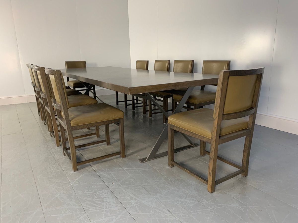 B&B Italia Max Dining Table & 10 Maxalto Dining Chairs In Grey Oak & Leather photo vinterior