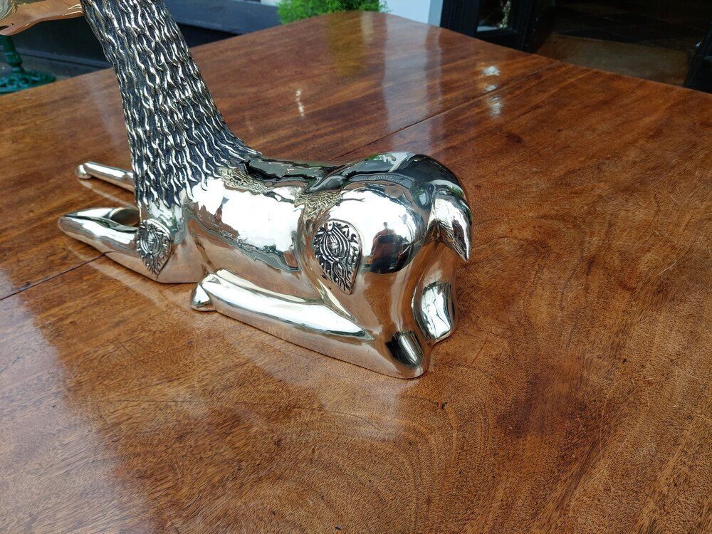 Large Indian Brass Deer Sitting "En Couchant" photo furniture