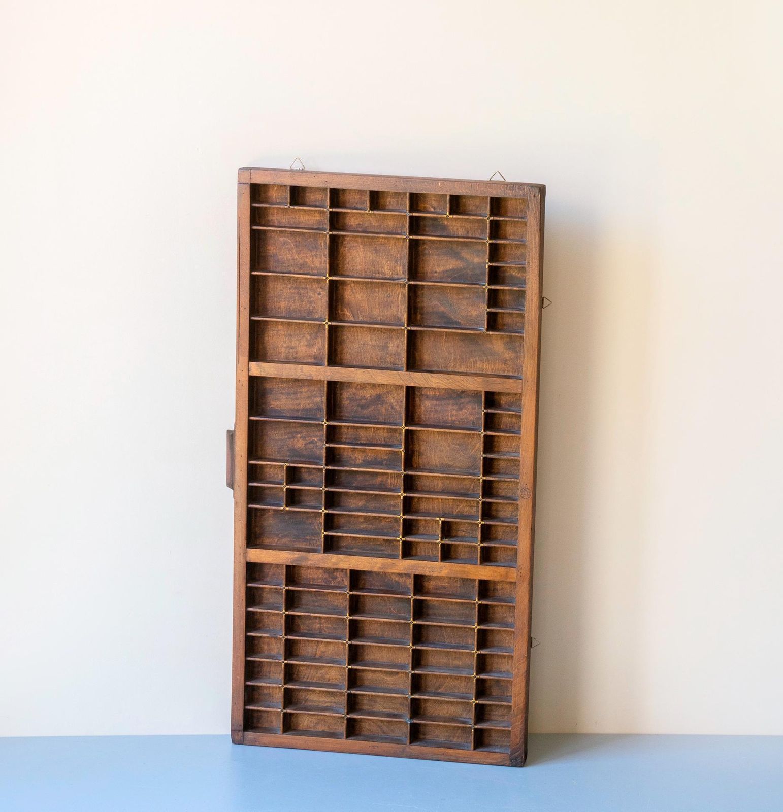 Antique Wooden Printer’s Tray   Letterpress Shadow Box   Wall Display Shelf For Miniatures And Collectibles photo furniture