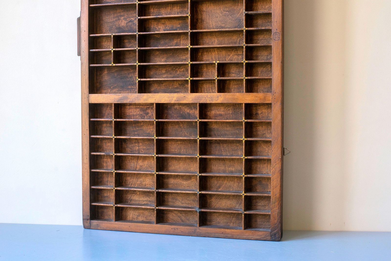 212.0 Antique Wooden Printer’s Tray   Letterpress Shadow Box   Wall Display Shelf For Miniatures And Collectibles photo