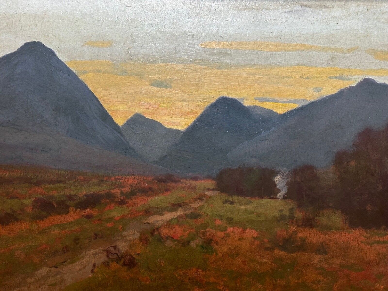 Victoriaans landschapsschilderij in olieverf, "Evening, Glen Sannox", Schotse Hooglanden, gesigneerd door George Houston photo furniture