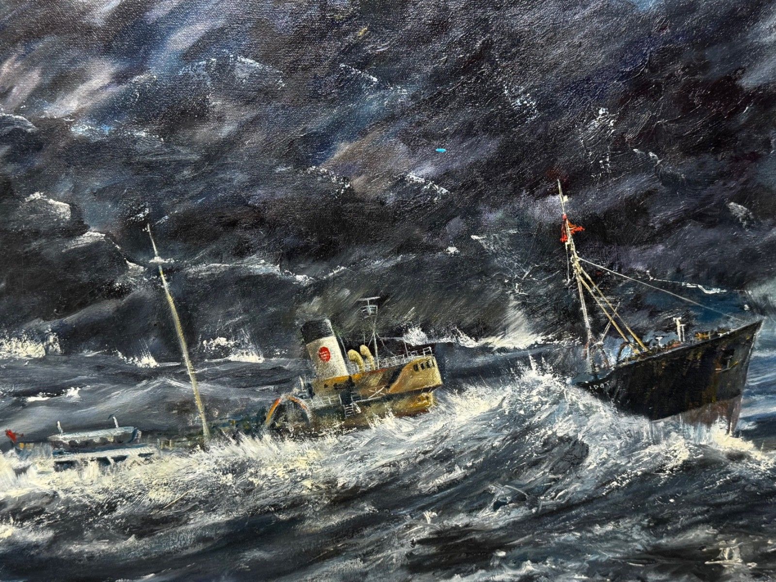 20th Century Marine Oil Painting Kingston Peridot (H591) Hull Northern Fishing Co. Ltd Lost In Arctic Gale Jan 68 photo furniture