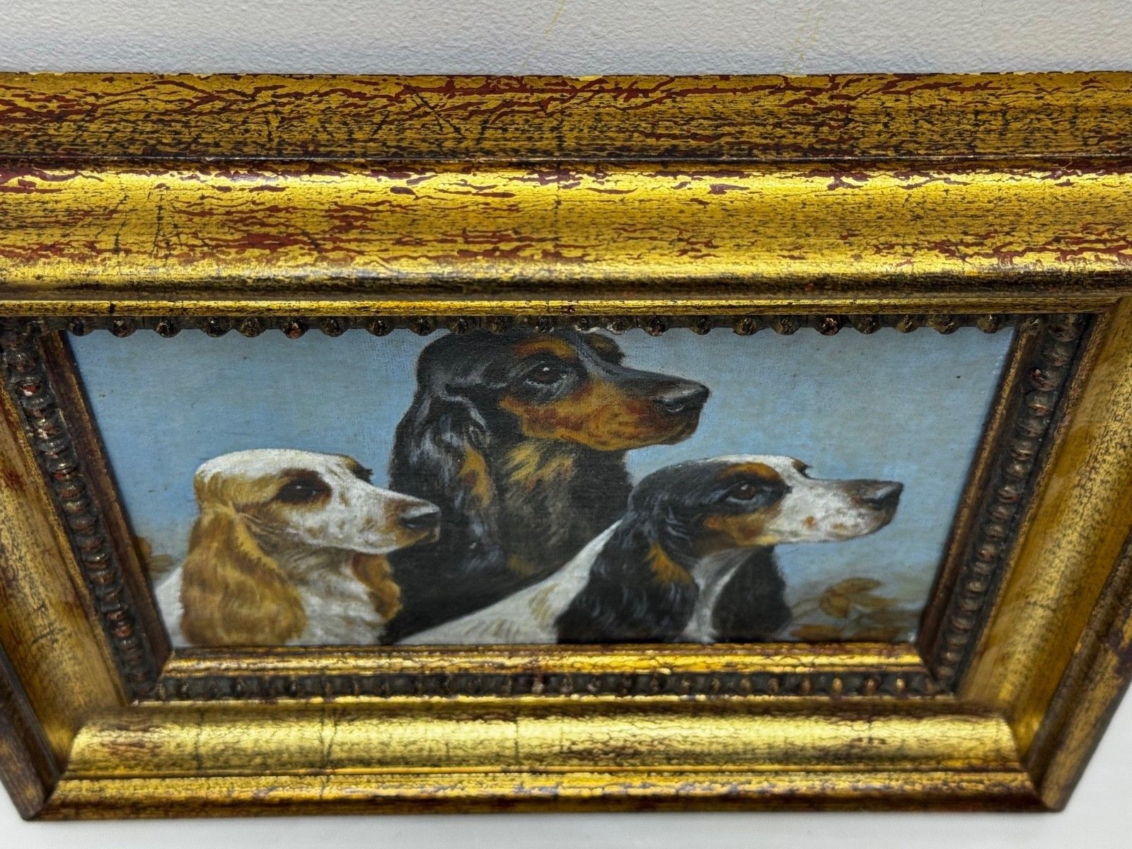 Mid Century Animal Oil Painting The Faithful Companions Trio Of Cocker Spaniels In The Manner Of Maud Alice Earl photo Art