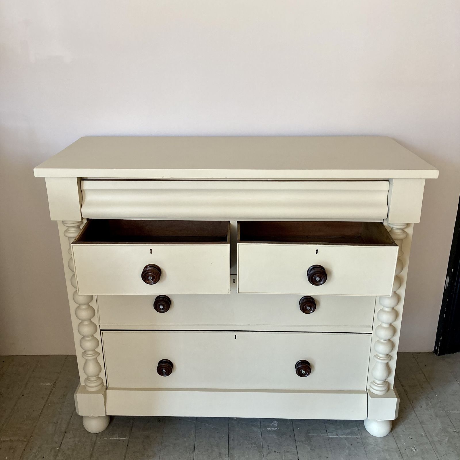 Painted Antique Chest Of Drawers With Bobbin Detail photo for sale