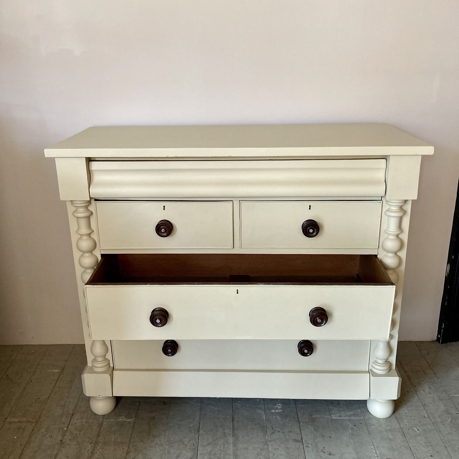 Painted Antique Chest Of Drawers With Bobbin Detail photo Furniture