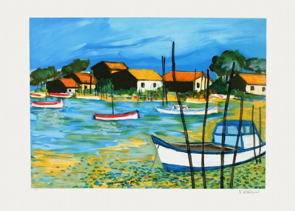 François D'arguin Gesigneerde Litho Bassin D'arcachon I 1992