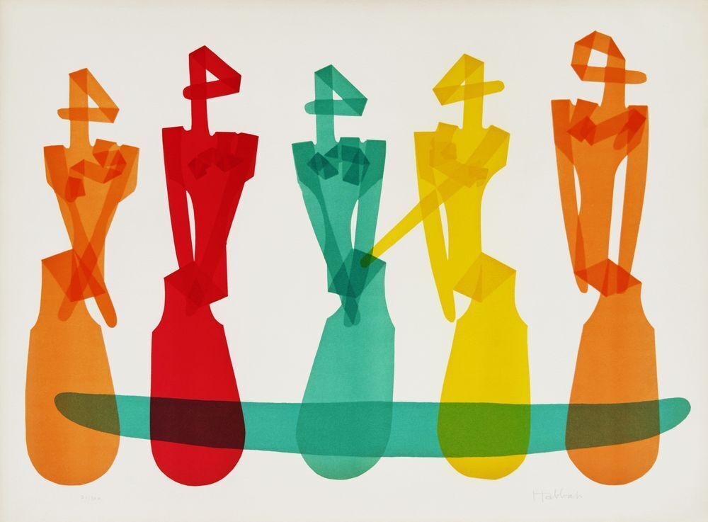Abraham Habbah Gesigneerde Lithografie Jeunes Femmes 1970