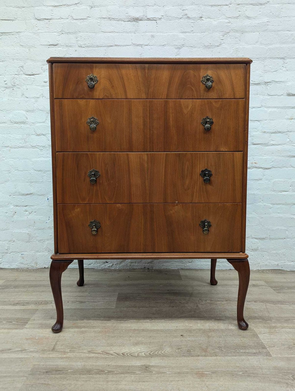 Queen Anne Style Walnut Chest Of 4 Drawers photo furniture