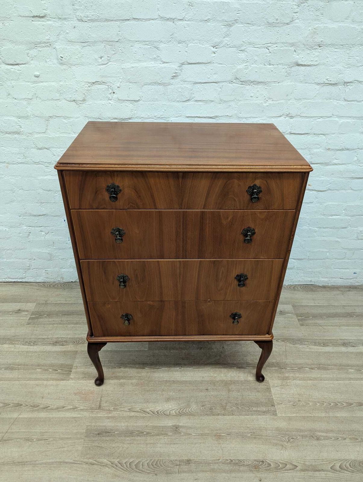 Queen Anne Style Walnut Chest Of 4 Drawers photo for sale