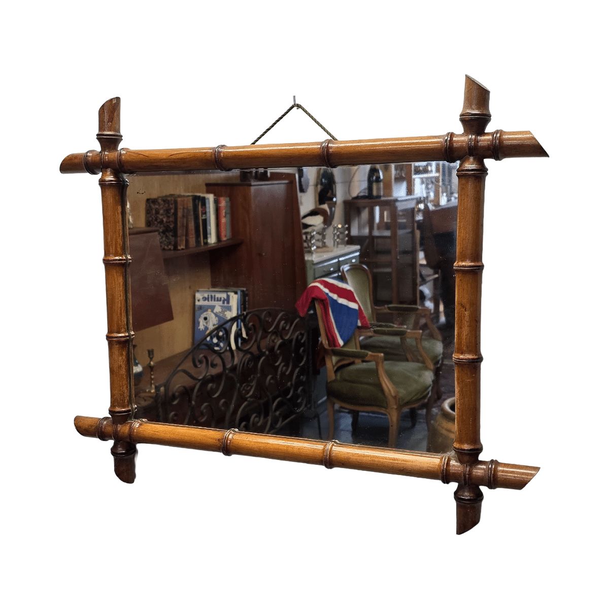 Grand miroir français en faux bambou, première moitié du XXe siècle photo Décoration