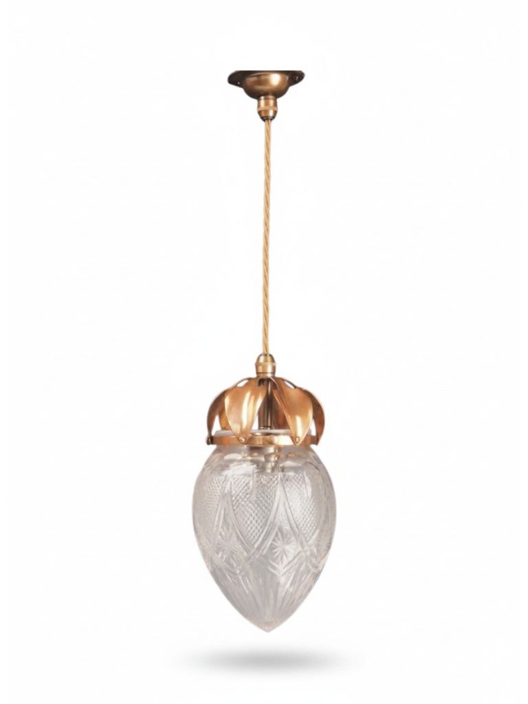 Antique Pendant Light With Cut Glass Crystal Globe & Copper Leaf Gallery