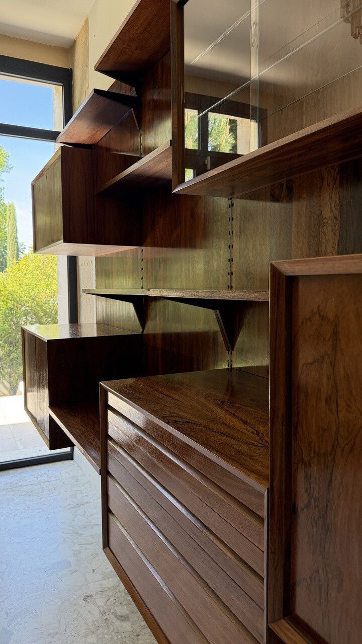 Furniture Scandinavian Modular Wall Shelf In Rosewood, Poul Cadovius, 1960s photo