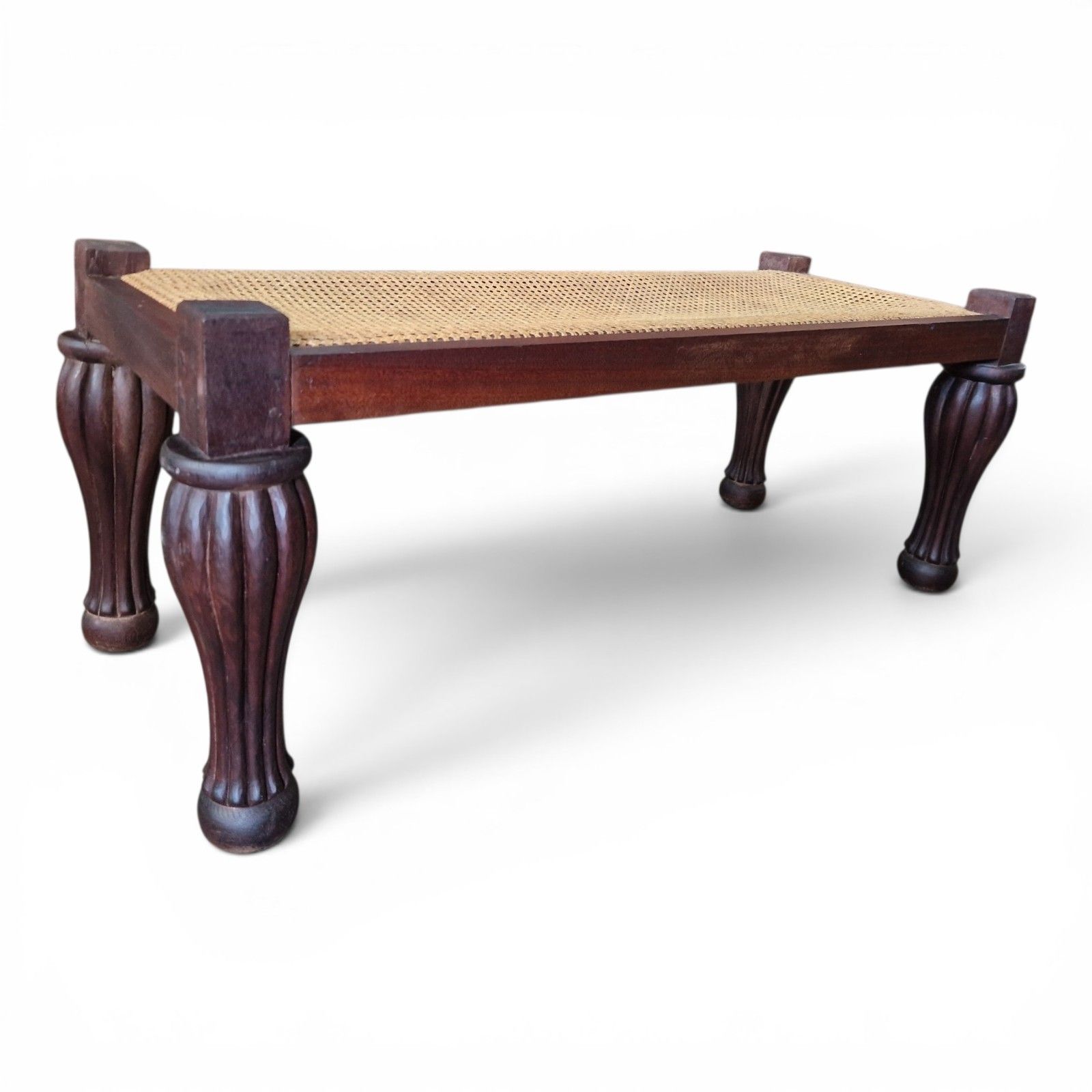 Furniture Antique Bergere Window Seat Cane Hall Bench Window Stool Long Bulbous Legs photo