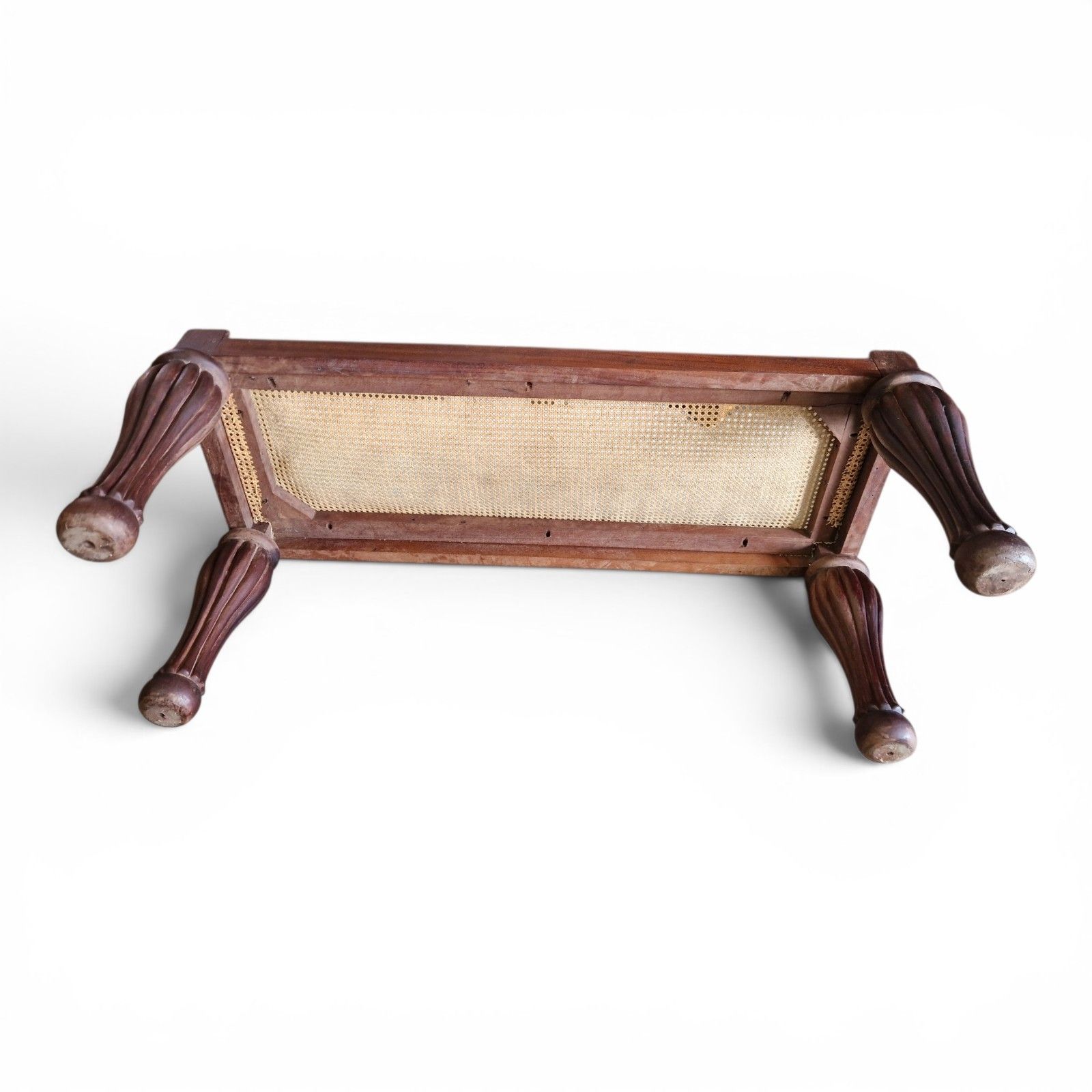 photo buy Antique Bergere Window Seat Cane Hall Bench Window Stool Long Bulbous Legs