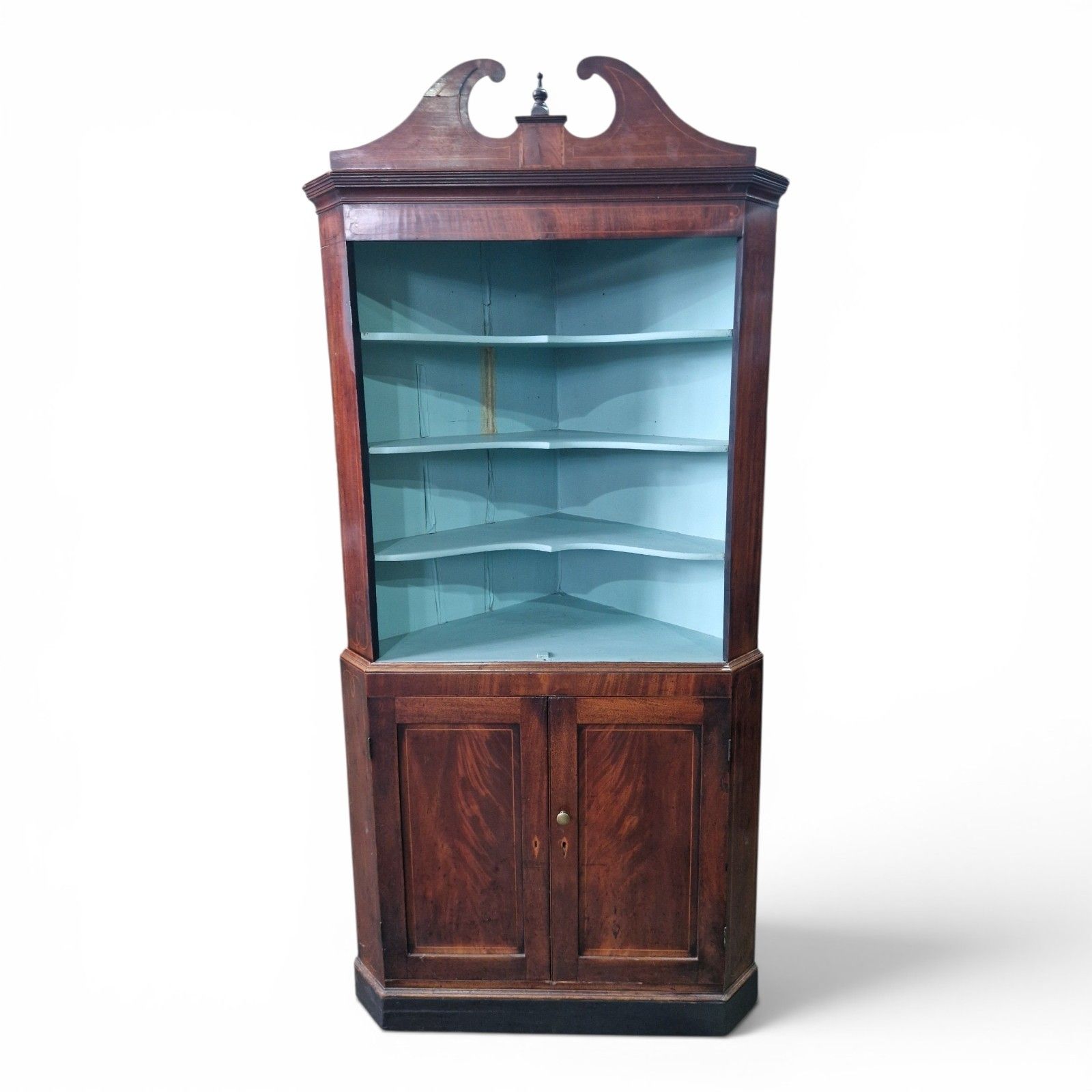 Antique Inlaid Mahogany Corner Cabinet Display Shelves Double Cupboard Bookcase photo furniture