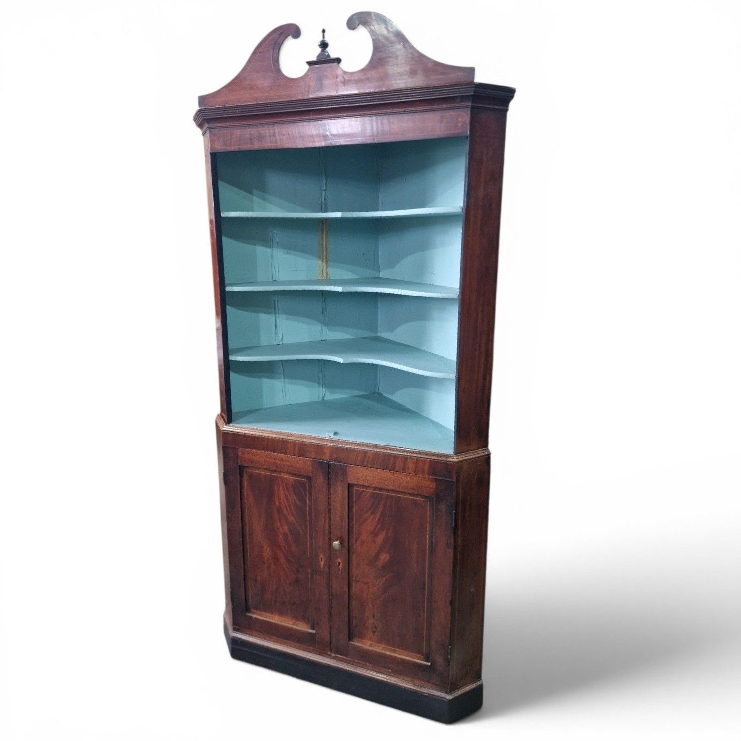 Antique Inlaid Mahogany Corner Cabinet Display Shelves Double Cupboard Bookcase photo buy