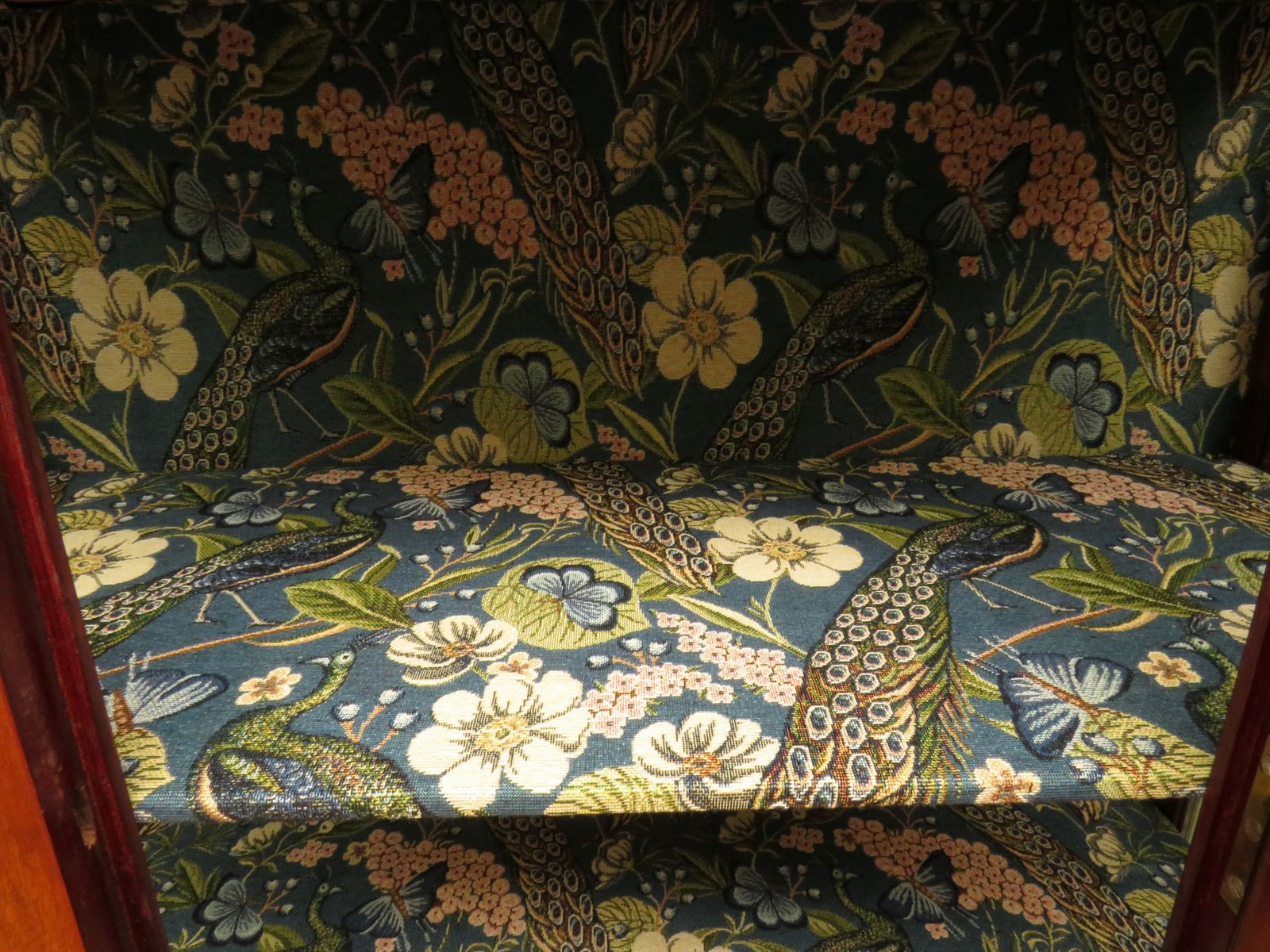 Art Nouveau Glazed Cabinet With Peacock Fabric Interior photo 595.0