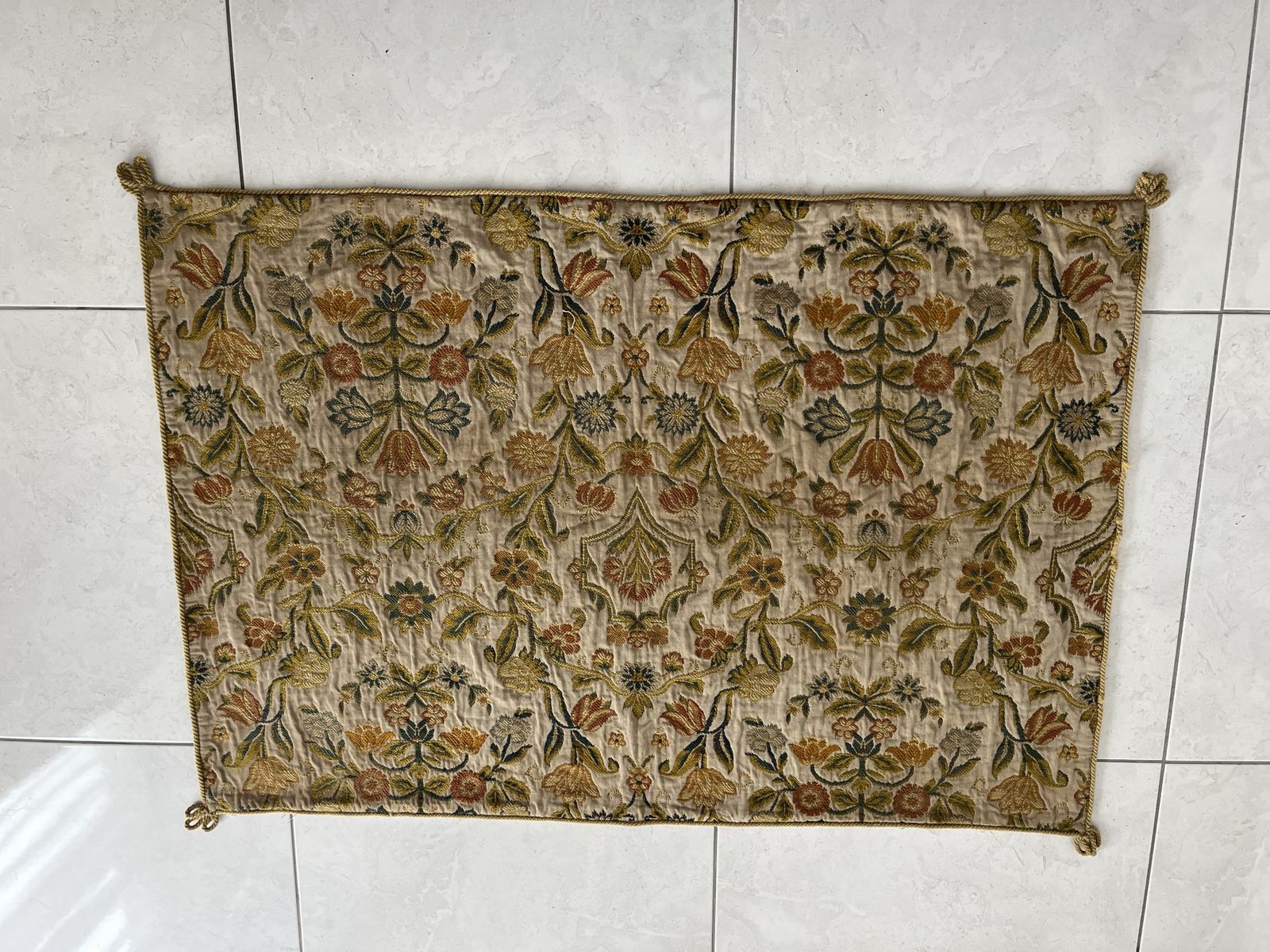 Textiles Hand Embroidered Floral Throw, Wool On Cotton, Early 20th Century, 50x35.5" photo
