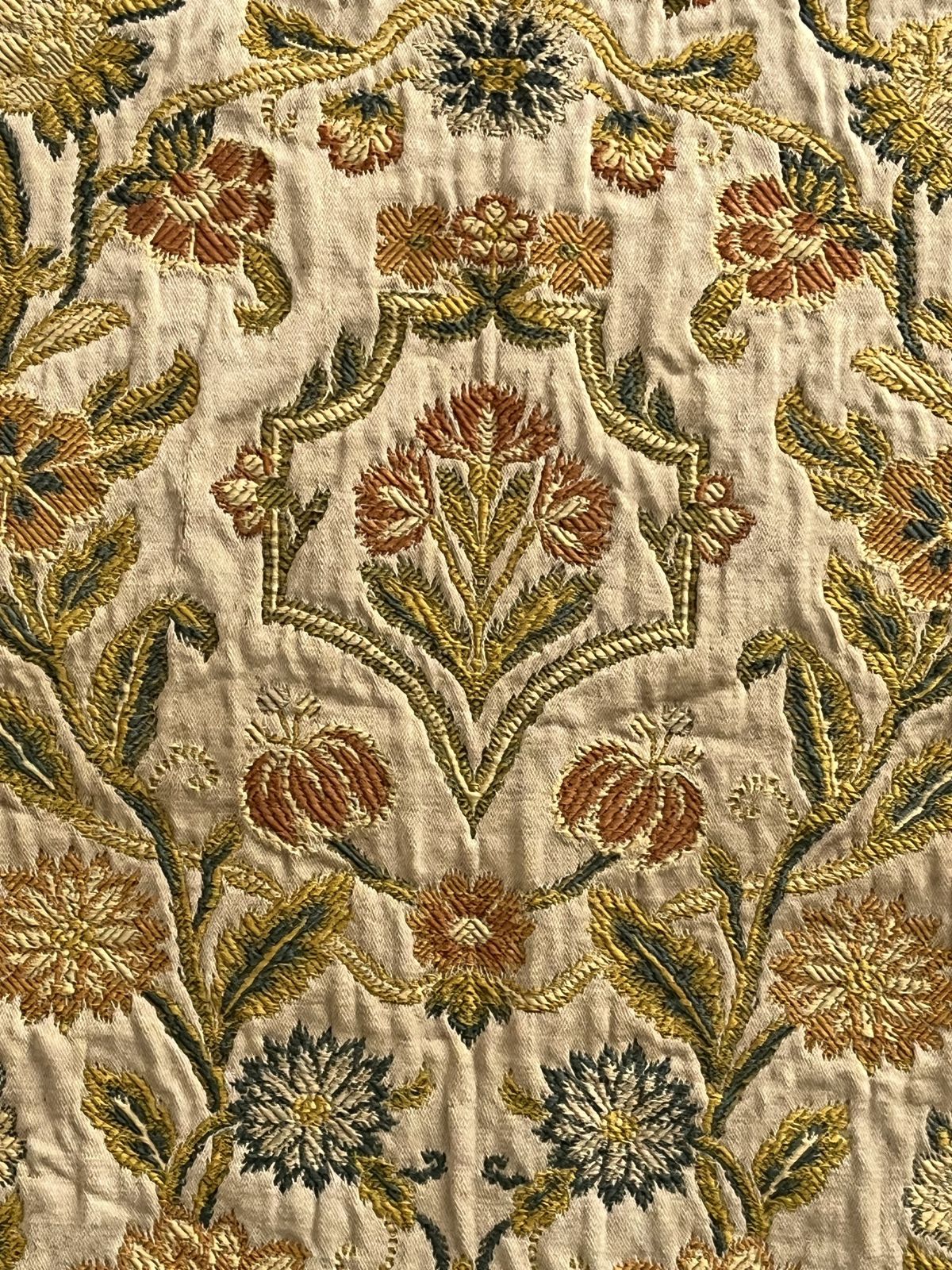 photo vintage Hand Embroidered Floral Throw, Wool On Cotton, Early 20th Century, 50x35.5"