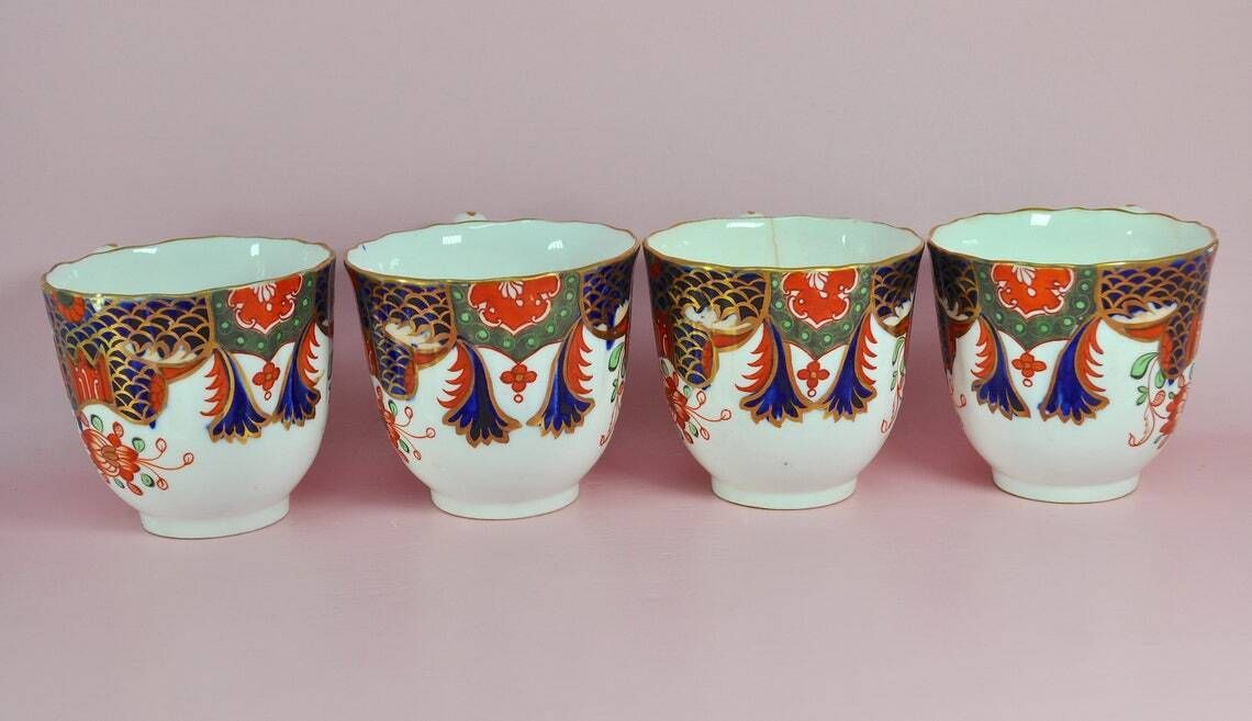 Antiek Spode Imari theekopjesset van 4, 19e eeuw, Copeland Spode Japans Imari patroon 967, zeldzaam Engels porselein, verzamelobject photo Woonaccessoires