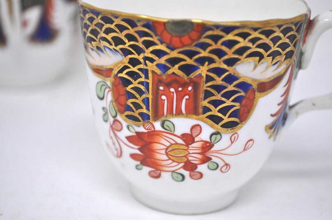 photo vintage Antiek Spode Imari theekopjesset van 4, 19e eeuw, Copeland Spode Japans Imari patroon 967, zeldzaam Engels porselein, verzamelobject