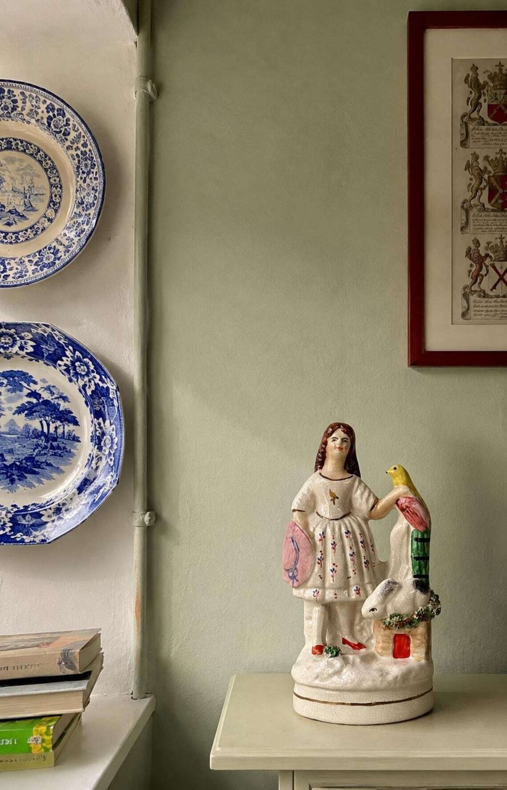 Antique Staffordshire Flatback Figure Girl With Bird And Rabbit Victorian Pottery Mantel Ornament photo 62.0
