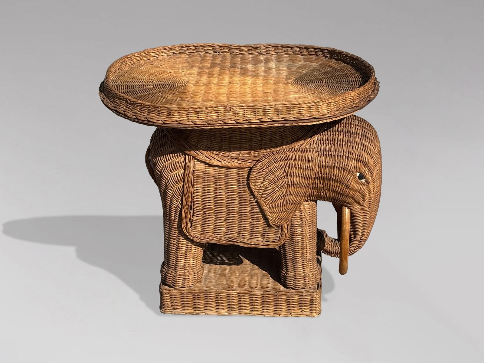 1970s Italian Hand Woven Wicker Elephant Shaped Side Table photo vinterior