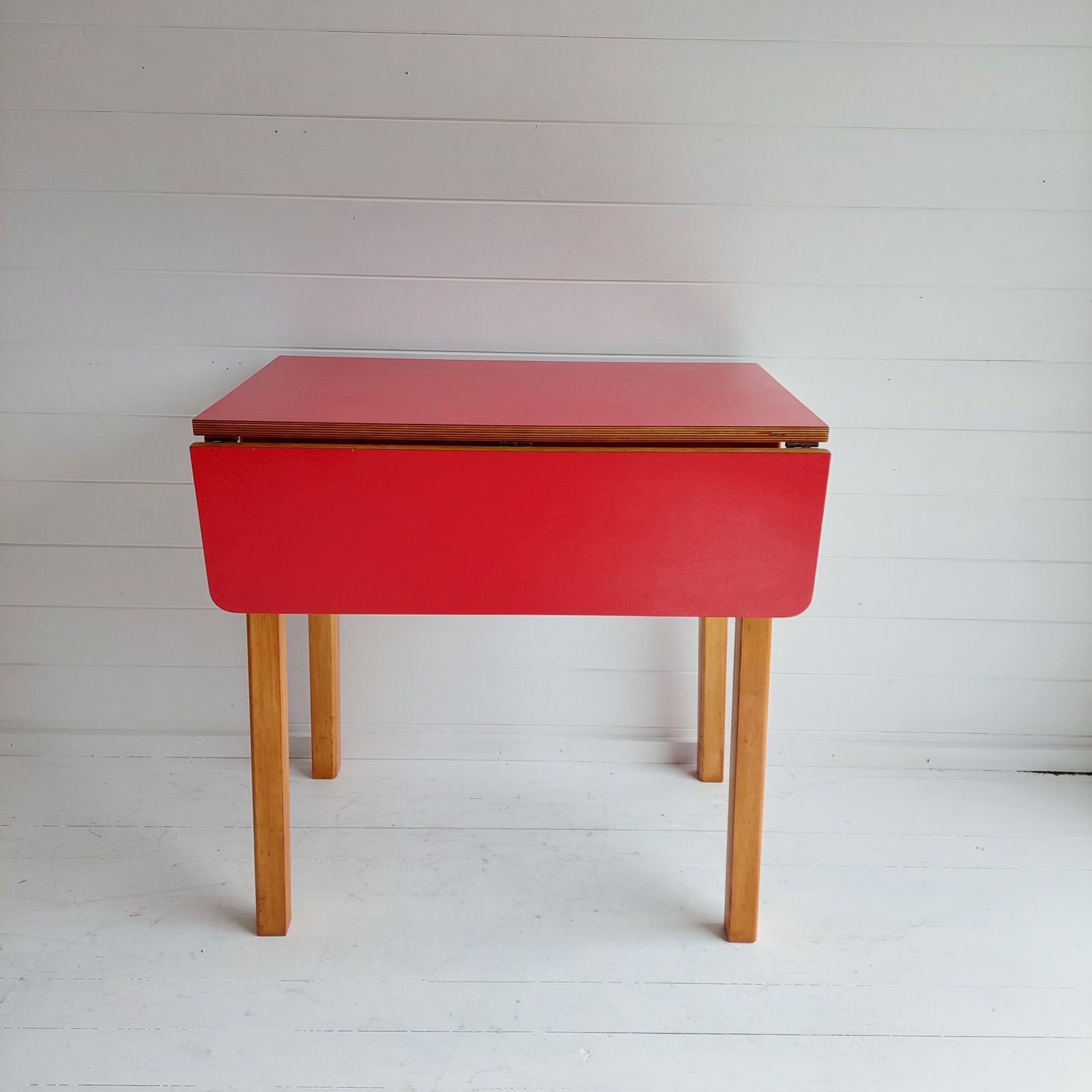 Furniture Mid Century Vintage Red Drop Leaf Formica Kitchen Dining Table 1960s photo