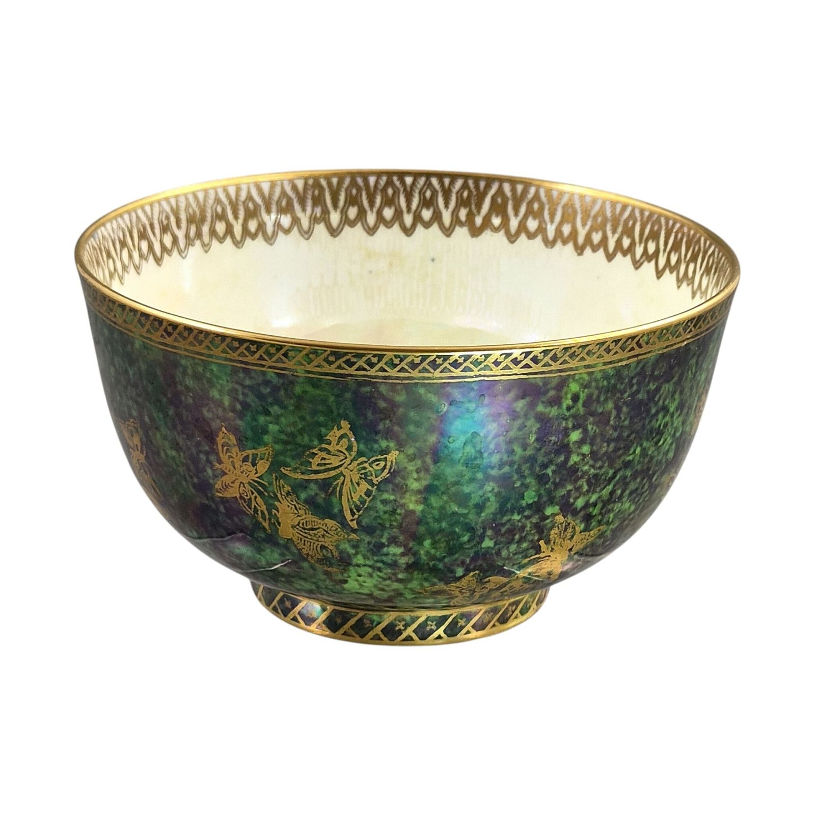 Daisy Makeig Jones Wedgwood Fairyland Lustre Green Butterfly Bowl, ca. 1920 photo for sale