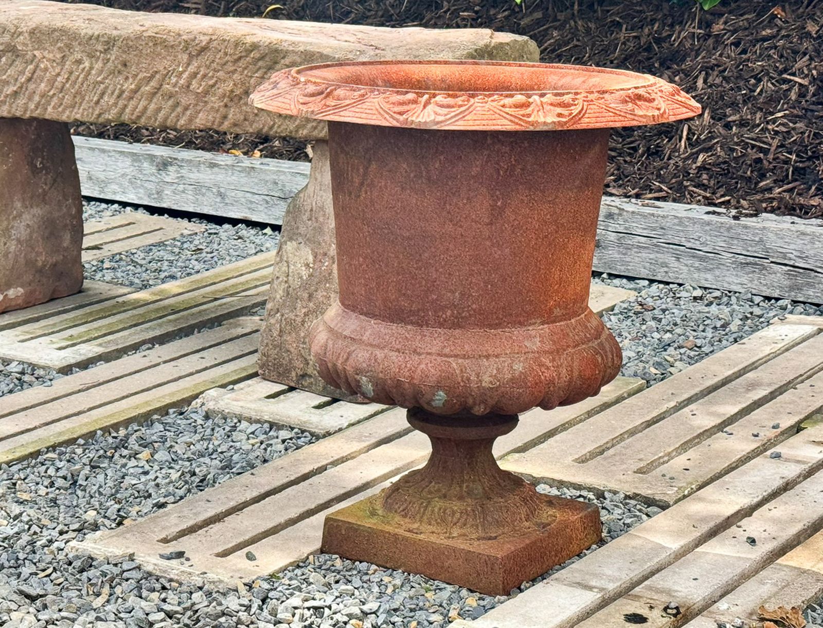 Large Pair Cast Iron Victorian Rococo Style Garden Urn Planters Late 20th Century photo Garden Decor