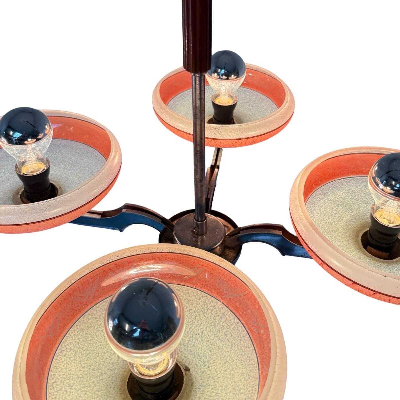 photo for sale Art Deco Chandelier   Approx. 1930, Czechoslovakia   Frosted Glass, Bakelite And Chromed Metal Frame   4 Bulbs