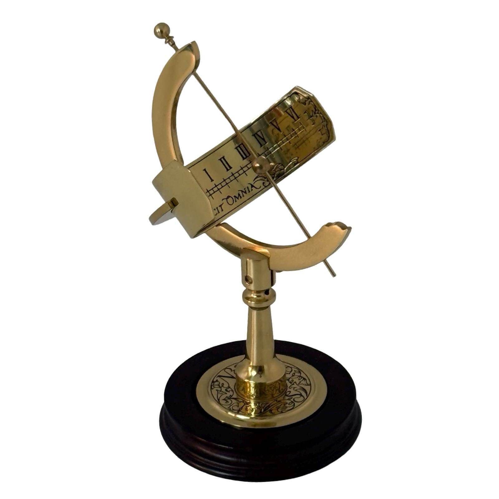 Franklin Mint   Equatorial Sundial   Gold Plated Brass On Wooden Mount   1987 photo for sale