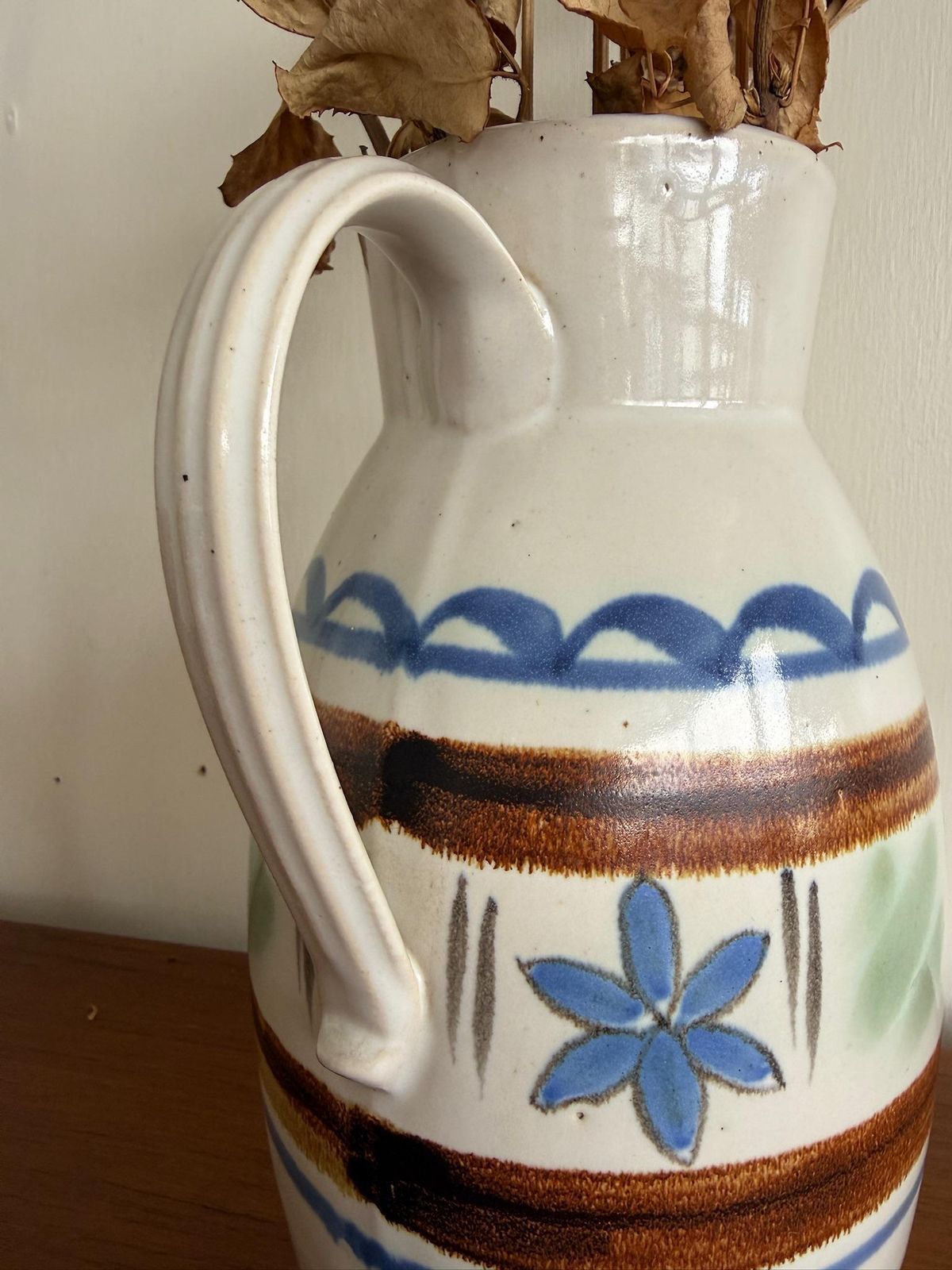 Large Vintage Stoneware Pitcher Jug Vase Buchan Portobello Model 185/60 Floral Motif photo vintage