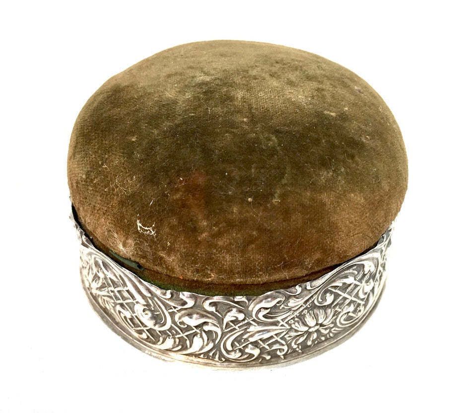 Antique Edwardian Art Nouveau Birmingham Sterling Silver Pin Cushion Box C.1905 photo for sale